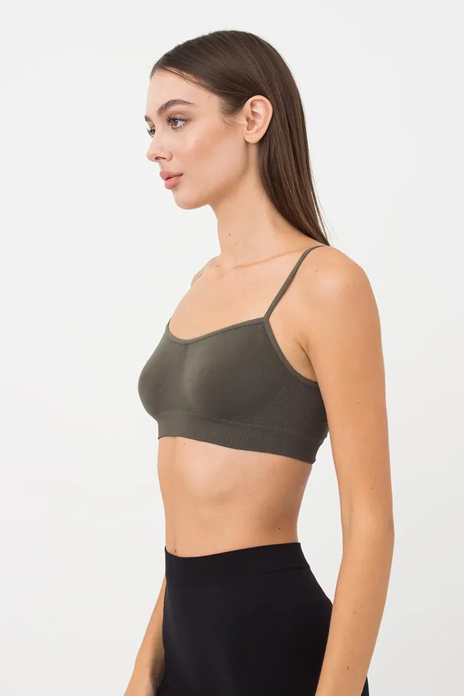 Безшовний топ на тонких бретелях CAMI TOP Giulia (khaki), зелений