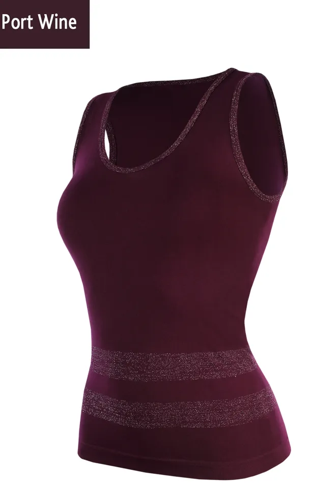 CANOTTA LUREX 02 Бесшовная женская майка на широких бретельках TM GIULIA  (port wine)