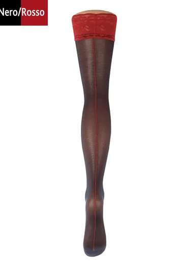 Чулки со швом на силиконовой резинке Chic 20 den Giulia (nero/rosso)