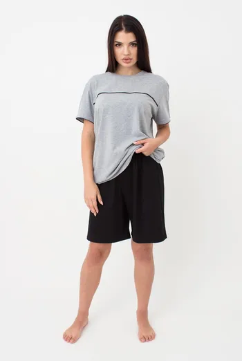 Женская хлопковая пижама Comfort life 9602/010 Giulia (grey melange/black)