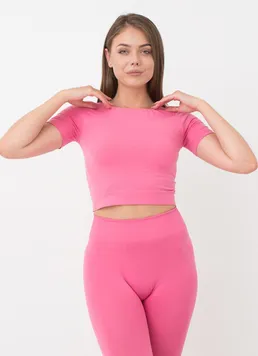 Топ с коротким рукавом и круглым вырезом Crop t-shirt Giulia (bubblegum), розовый