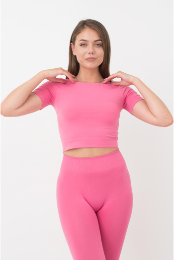 Топ с коротким рукавом и круглым вырезом Crop t-shirt Giulia (bubblegum), розовый