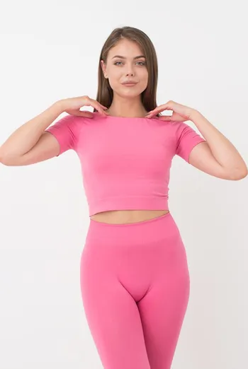 Топ с коротким рукавом и круглым вырезом Crop t-shirt Giulia (bubblegum), розовый