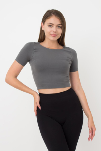 Топ с коротким рукавом и круглым вырезом Crop t-shirt Giulia (poppy seed), серый Топ с коротким рукавом и круглым вырезом Crop t-shirt Giulia (poppy seed), серый