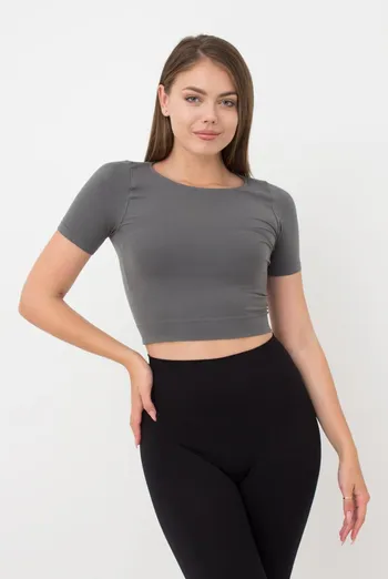 Топ з коротким рукавом та круглим вирізом Crop t-shirt Giulia (poppy seed), сірий