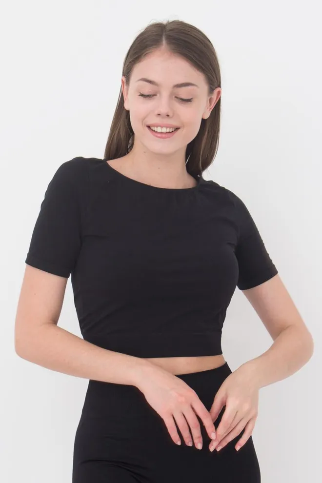 Топ з коротким рукавом та круглим вирізом CROP T-SHIRT Giulia (nero), чорний