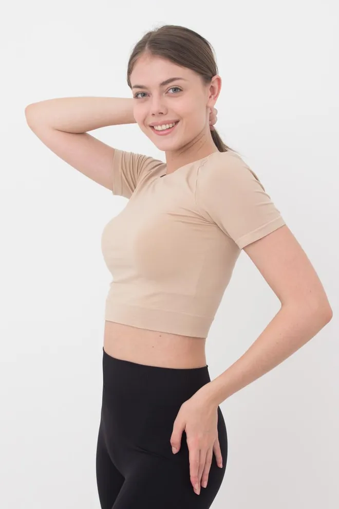 Топ з коротким рукавом та круглим вирізом Crop t-shirt Giulia (naturale), бежевий