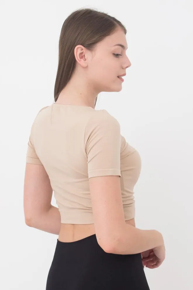 Топ з коротким рукавом та круглим вирізом Crop t-shirt Giulia (naturale), бежевий