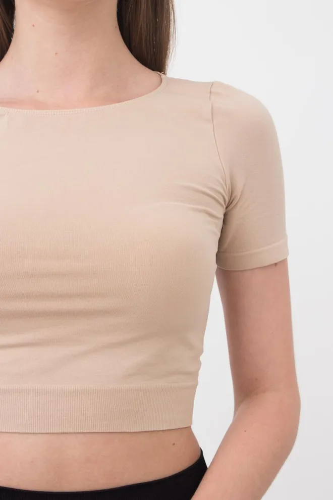 Топ з коротким рукавом та круглим вирізом Crop t-shirt Giulia (naturale), бежевий