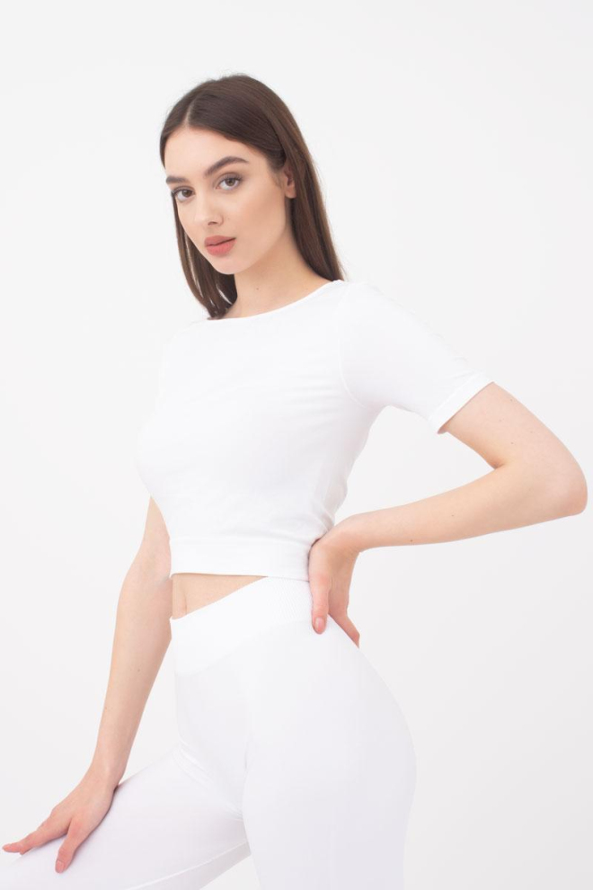 Топ с коротким рукавом и круглым вырезом Crop t-shirt Giulia (bianco), белый