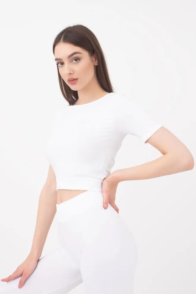 Топ з коротким рукавом та круглим вирізом CROP T-SHIRT Giulia (bianco), білий