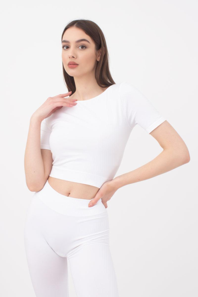 Топ с коротким рукавом и круглым вырезом Crop t-shirt Giulia (bianco), белый