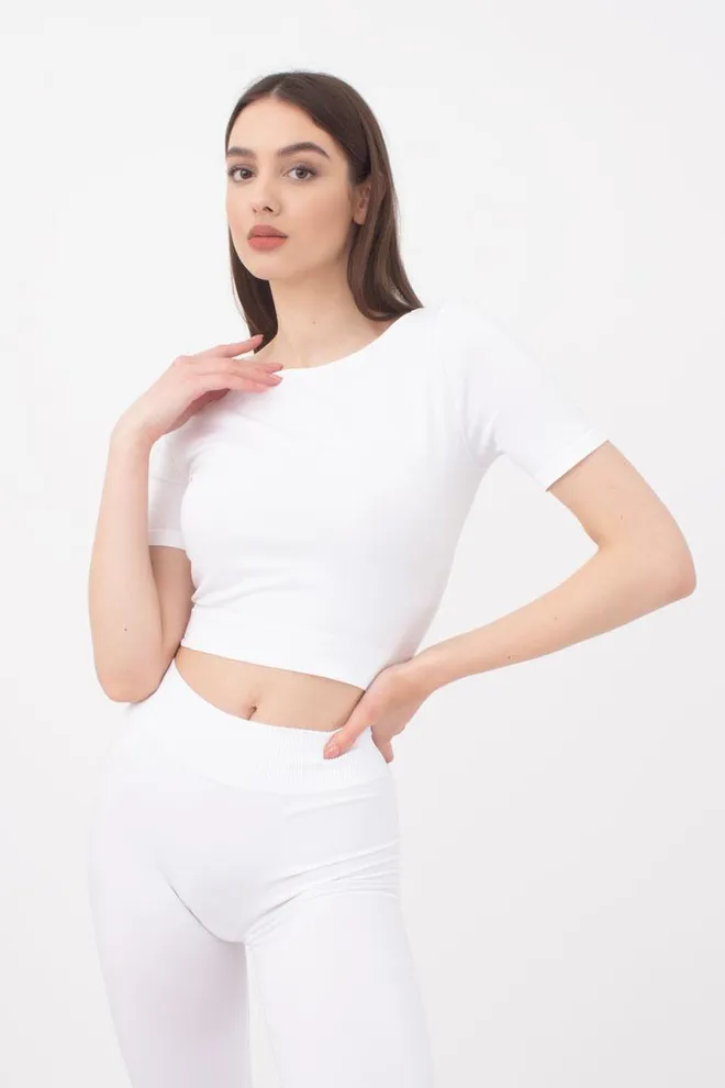 Топ з коротким рукавом та круглим вирізом CROP T-SHIRT Giulia (bianco), білий