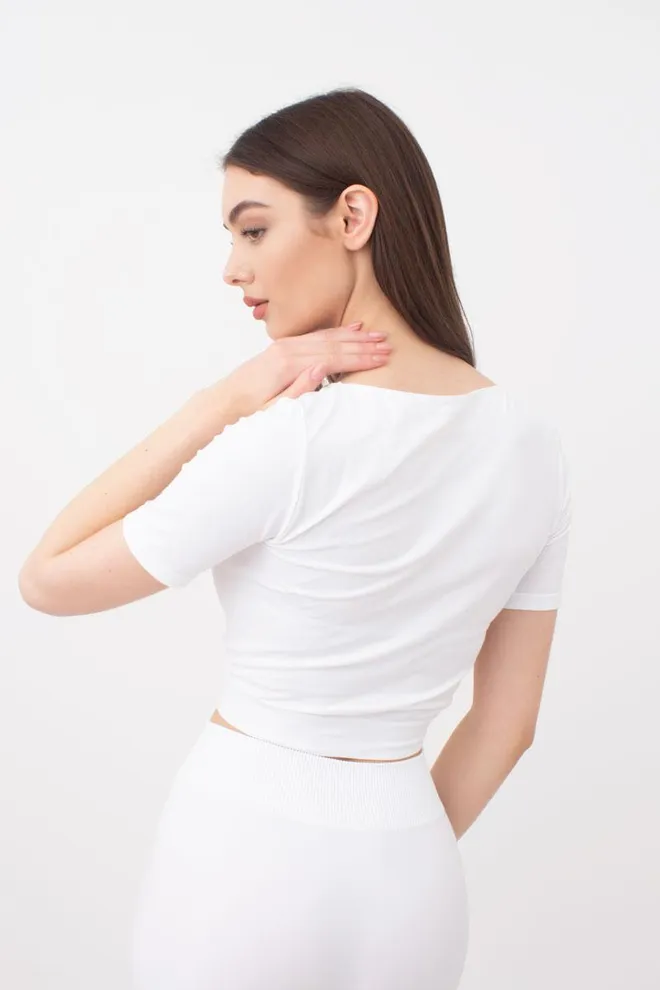 Топ з коротким рукавом та круглим вирізом CROP T-SHIRT Giulia (bianco), білий