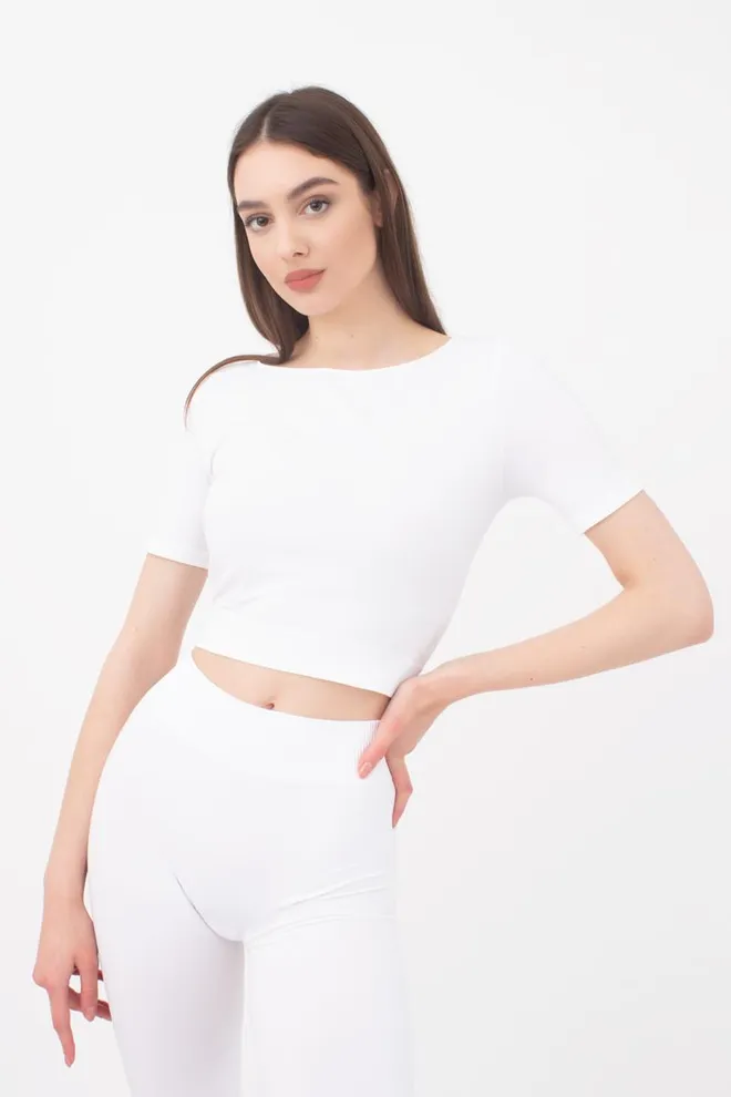 Топ з коротким рукавом та круглим вирізом CROP T-SHIRT Giulia (bianco), білий