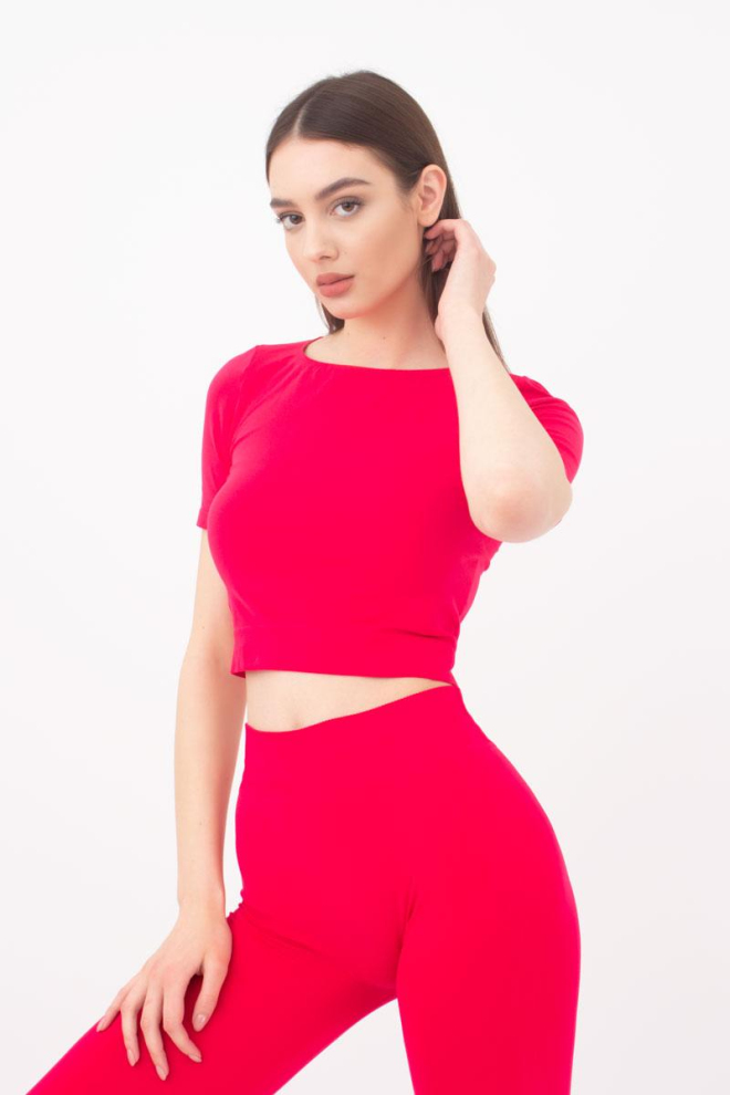 Топ з коротким рукавом та круглим вирізом Crop t-shirt Giulia (raspberry sorbet)