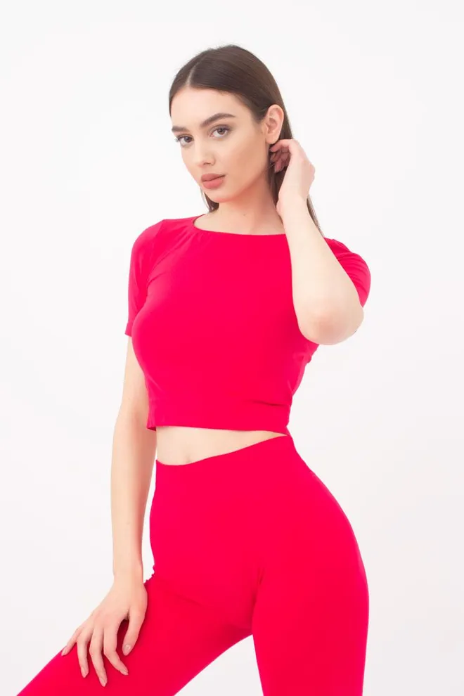 Топ з коротким рукавом та круглим вирізом Crop t-shirt Giulia (raspberry sorbet)