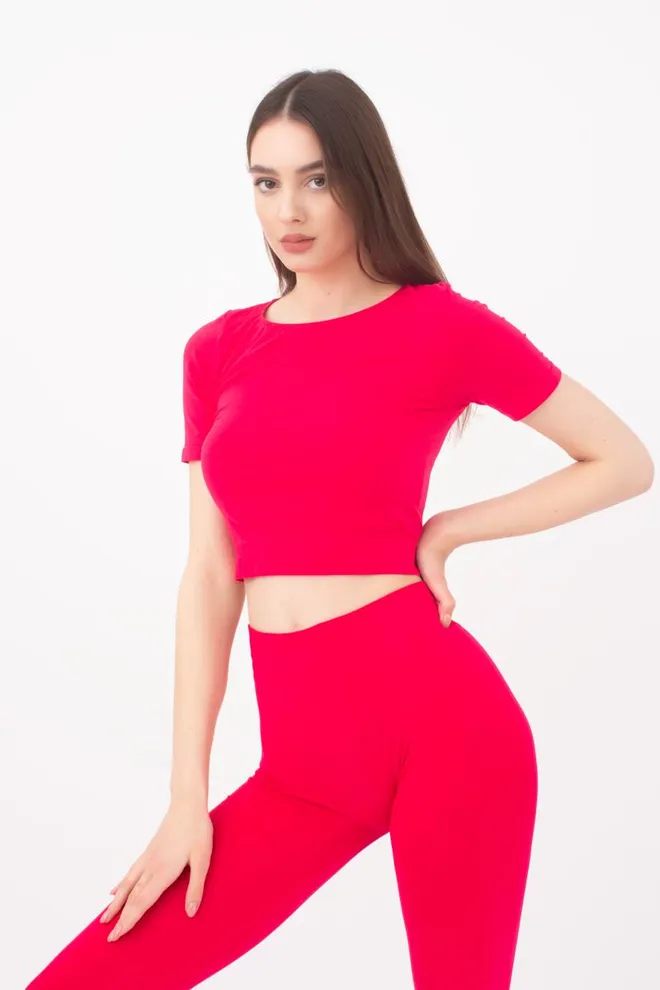 Топ з коротким рукавом та круглим вирізом Crop t-shirt Giulia (raspberry sorbet)