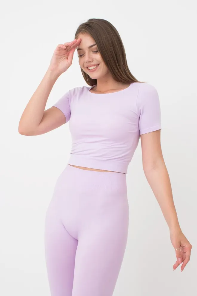 Топ з коротким рукавом та круглим вирізом Crop t-shirt Giulia (orchid bloom), фіолетовий