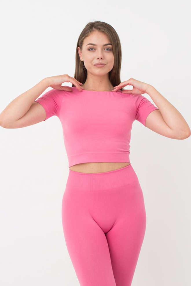 Топ с коротким рукавом и круглым вырезом Crop t-shirt Giulia (bubblegum), розовый