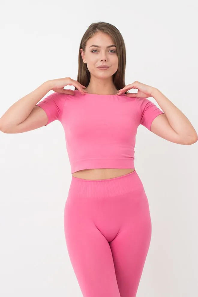 Топ з коротким рукавом та круглим вирізом Crop t-shirt Giulia (bubblegum), рожевий