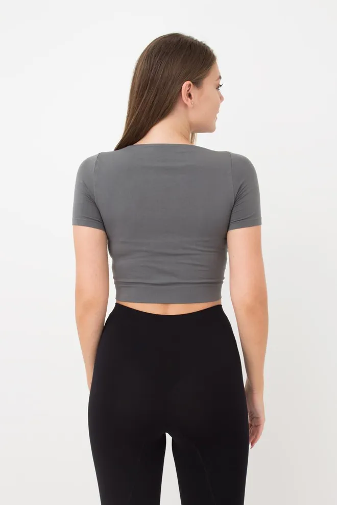 Топ з коротким рукавом та круглим вирізом Crop t-shirt Giulia (poppy seed), сірий