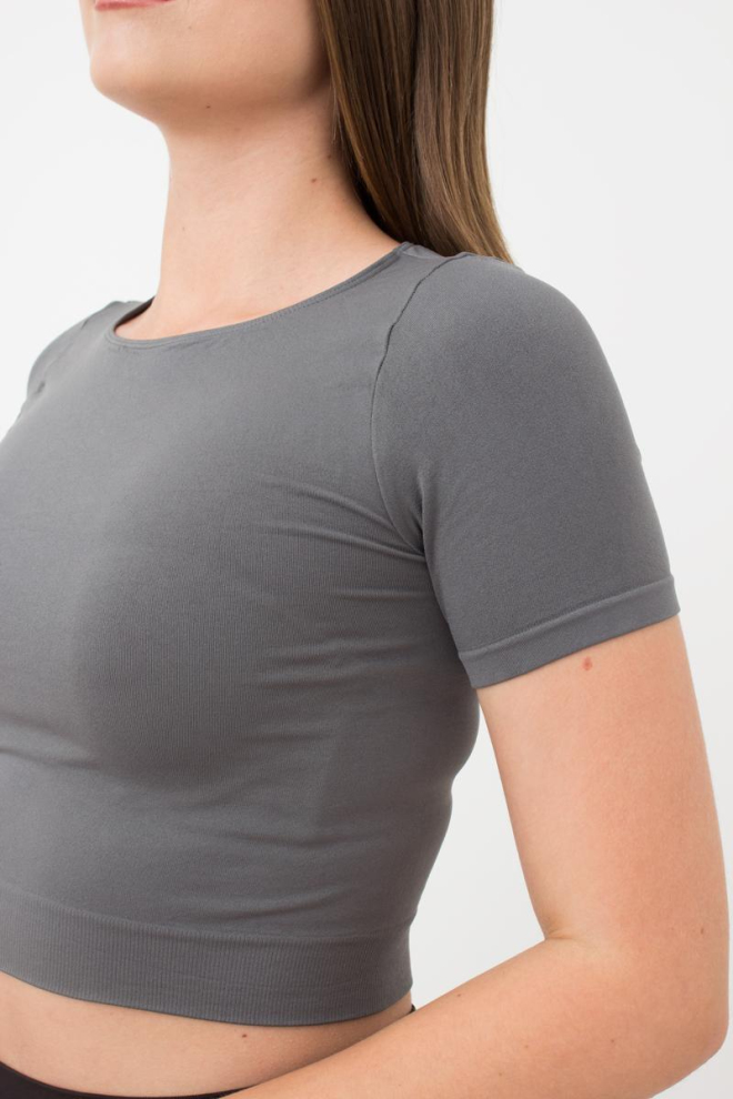 Топ з коротким рукавом та круглим вирізом Crop t-shirt Giulia (poppy seed), сірий
