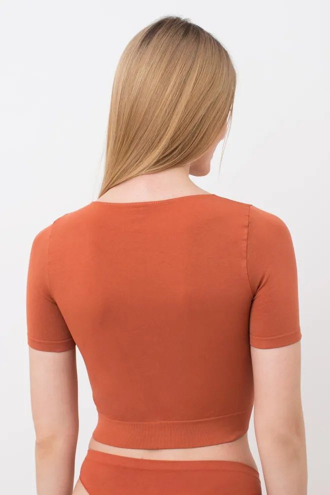 Топ з коротким рукавом та круглим вирізом Crop t-shirt Giulia (burnt sienna), помаранчевий