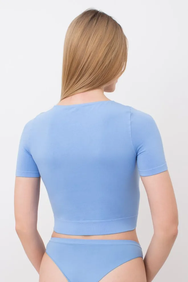 Топ з коротким рукавом та круглим вирізом Crop t-shirt Giulia (lacecap hydrangea), блакитний