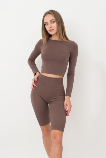 Топ укорочений з довгим рукавом CROP TOP Giulia (deep taupe), коричневий