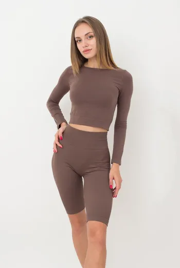 Топ укороченный с длинным рукавом CROP TOP Giulia (deep taupe), коричневый Топ укороченный с длинным рукавом CROP TOP Giulia (deep taupe), коричневый