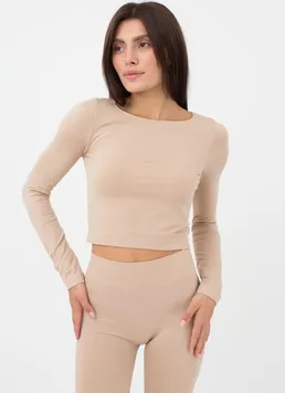 Топ укороченный с длинным рукавом CROP TOP Giulia (naturale), бежевый Топ укороченный с длинным рукавом CROP TOP Giulia (naturale), бежевый