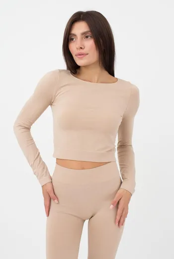 Топ укороченный с длинным рукавом CROP TOP Giulia (naturale), бежевый