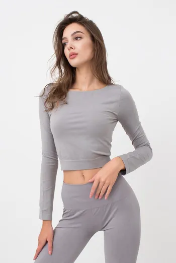 Топ укорочений з довгим рукавом CROP TOP Giulia (ultimate grey), сірий Топ укорочений з довгим рукавом CROP TOP Giulia (ultimate grey), сірий