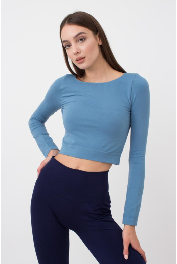Топ укороченный с длинным рукавом CROP TOP Giulia (spring lake), голубой Топ укороченный с длинным рукавом CROP TOP Giulia (spring lake), голубой
