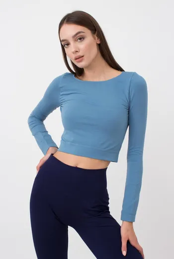 Топ укорочений з довгим рукавом CROP TOP Giulia (spring lake), блакитний