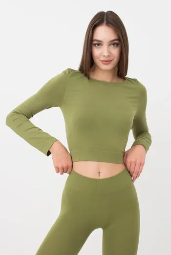 Топ укорочений з довгим рукавом CROP TOP Giulia (olive branch), зелений
