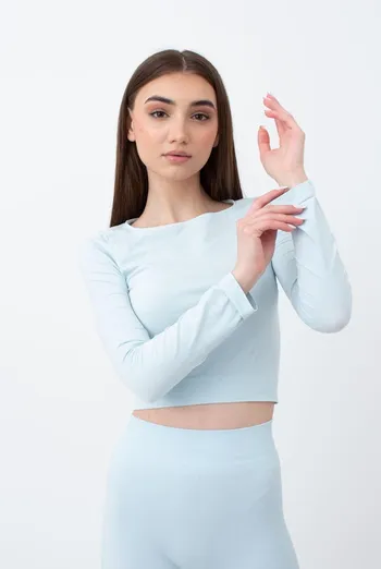 Топ укорочений з довгим рукавом CROP TOP Giulia (spun sugar), блакитний