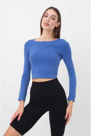 Топ укорочений з довгим рукавом CROP TOP Giulia (skydiver), синій