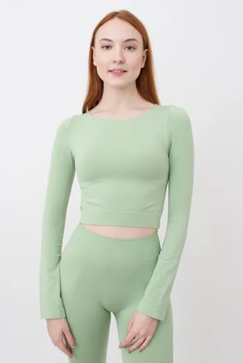 Топ укороченный с длинным рукавом CROP TOP Giulia (kohlrabi), зеленый