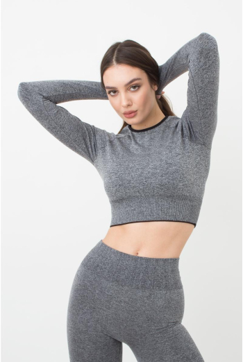 Спортивный топ укороченный с разрезом на рукаве Crop Top Sport Melange Giulia (nero), черный Спортивный топ укороченный с разрезом на рукаве Crop Top Sport Melange Giulia (nero), черный