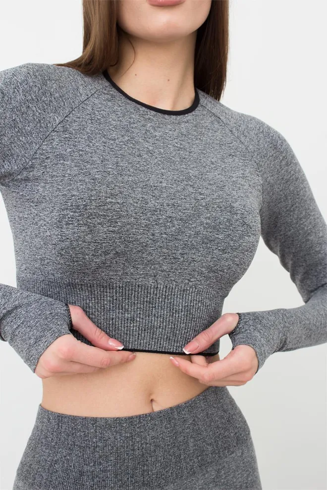 Спортивний топ вкорочений із розрізом на рукаві Crop Top Sport Melange Giulia (nero), чорний