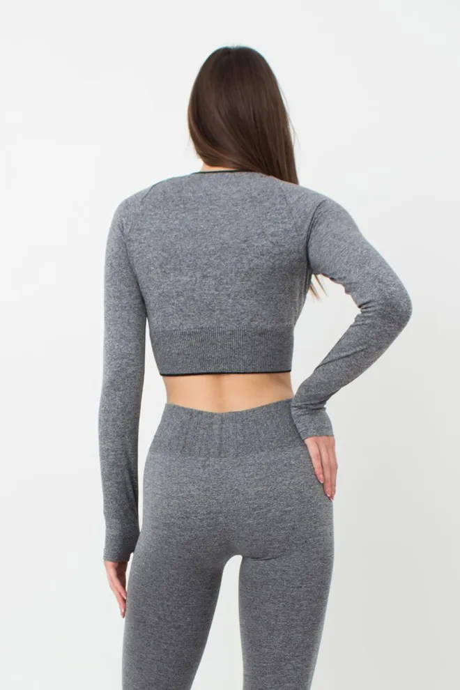 Спортивний топ вкорочений із розрізом на рукаві Crop Top Sport Melange Giulia (nero), чорний