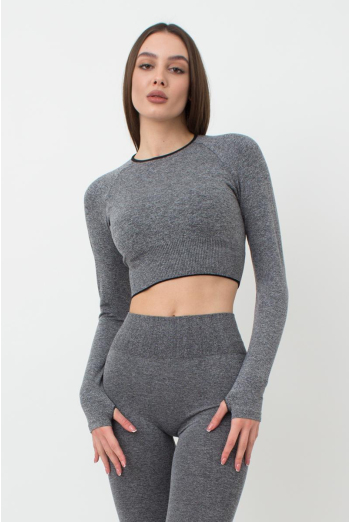 Спортивний топ вкорочений із розрізом на рукаві Crop Top Sport Melange Giulia (nero (1)), чорний