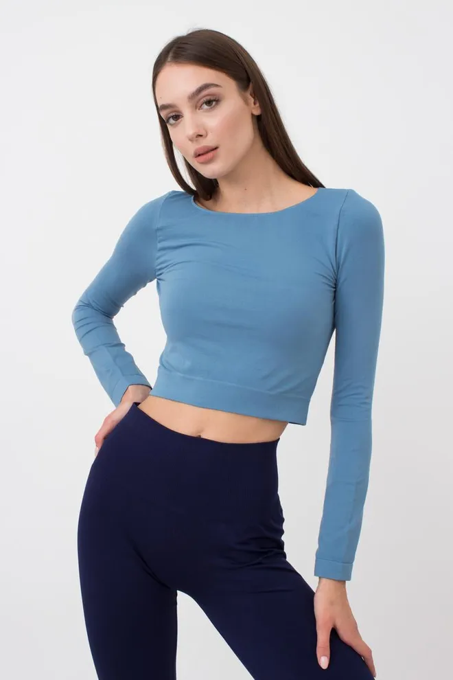Топ укорочений з довгим рукавом CROP TOP Giulia (spring lake), блакитний