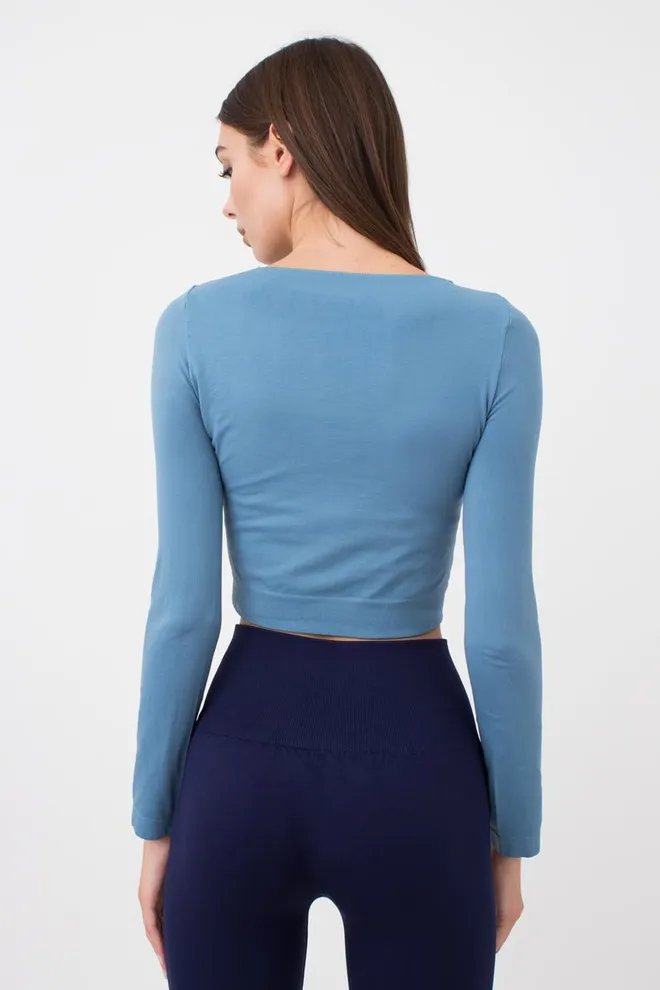 Топ укорочений з довгим рукавом CROP TOP Giulia (spring lake), блакитний