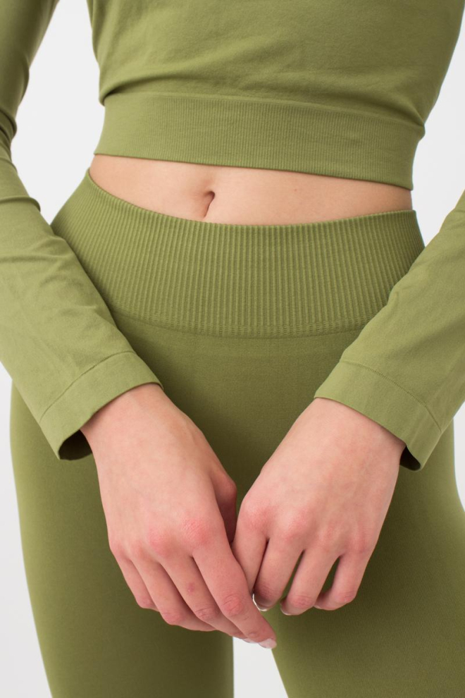 Топ укороченный с длинным рукавом CROP TOP Giulia (olive branch), зеленый