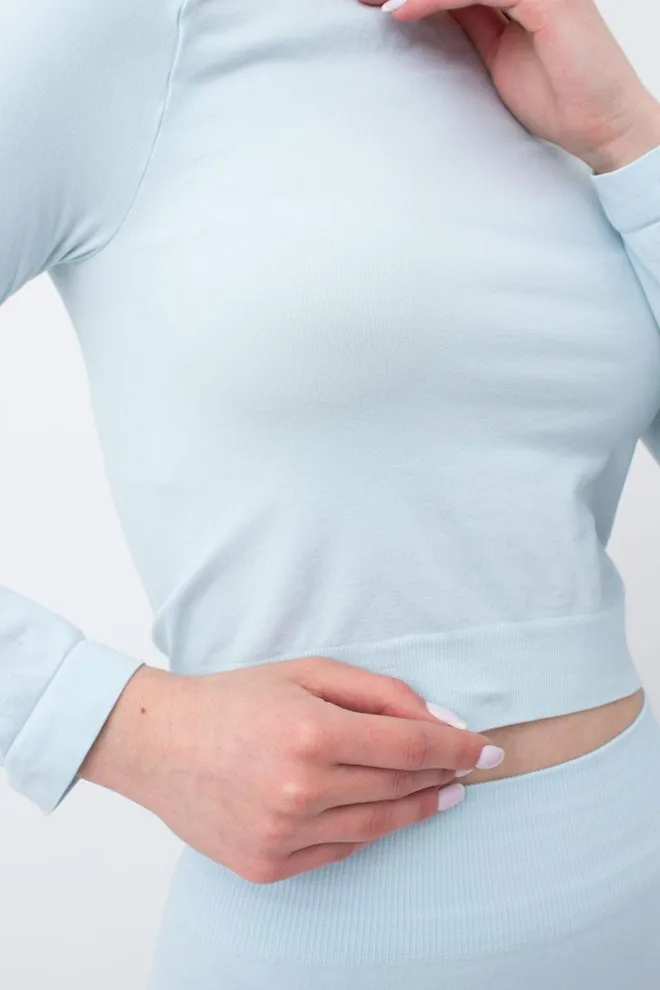 Топ укорочений з довгим рукавом CROP TOP Giulia (spun sugar), блакитний