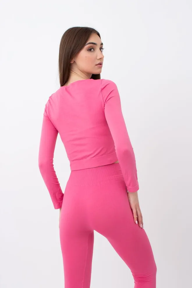 Топ укорочений з довгим рукавом CROP TOP Giulia (bubblegum), рожевий