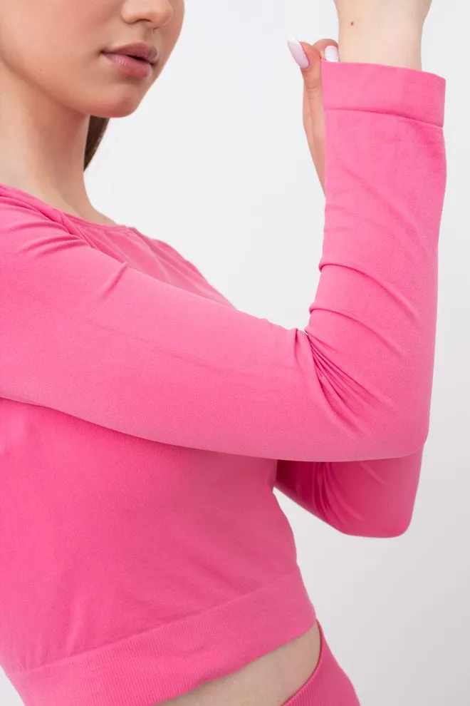 Топ укорочений з довгим рукавом CROP TOP Giulia (bubblegum), рожевий
